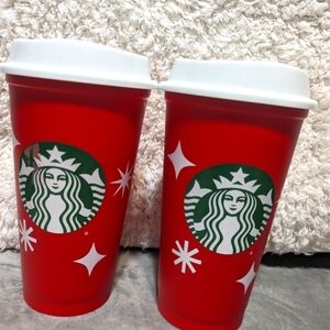 Starbucks 25th anniversary plastic 16 oz. With lids. Limited edition